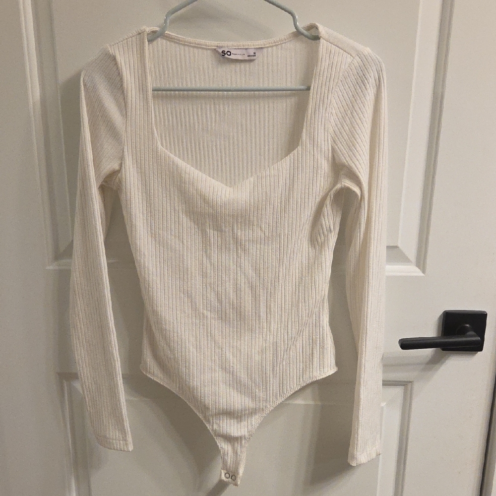 SO White Ribbed Long Sleeve Bodysuit